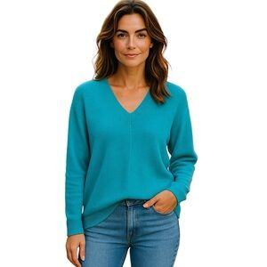 Club Monaco Women's Wool Blend Sweater Sz.  XS Relaxed V Neck Blue Cozy Office